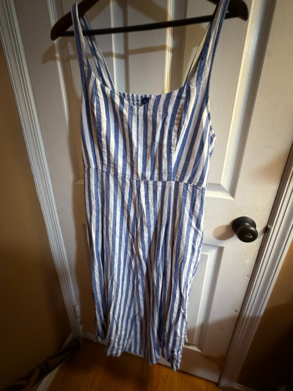 Old Navy Blue White Striped Sleeveless Summer Dress Smocked Back XL